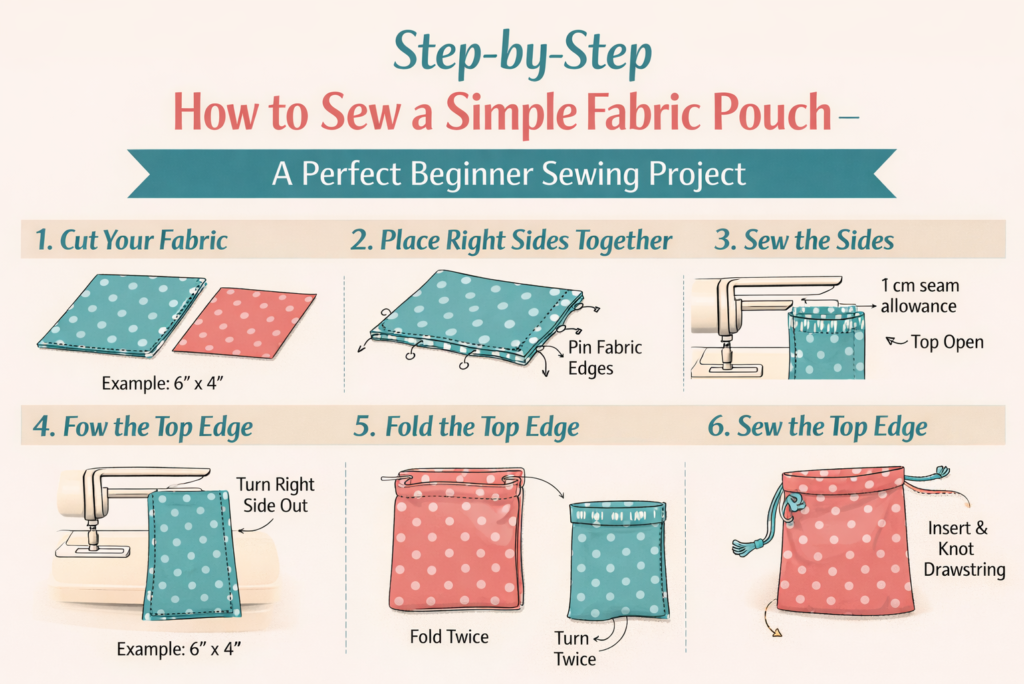 Step-by-Step How to Sew a Simple Fabric Pouch - A Perfect Beginner Sewing Project